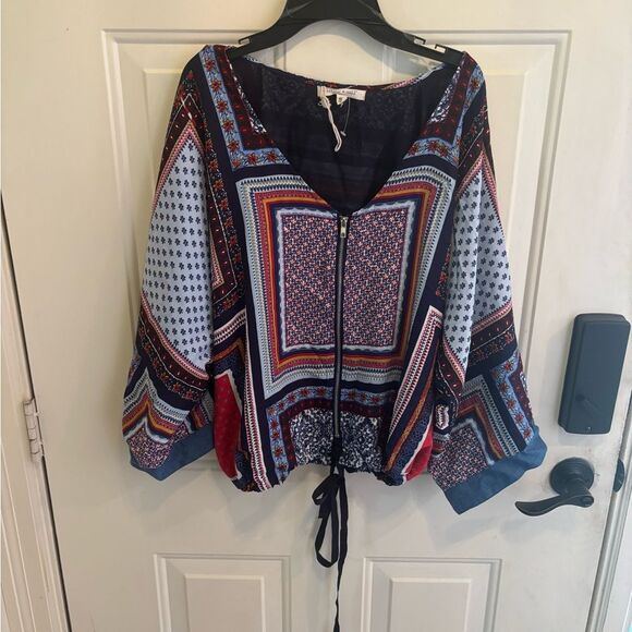 Living Doll Blue and Red Patterned Blouse - Picture 4 of 4